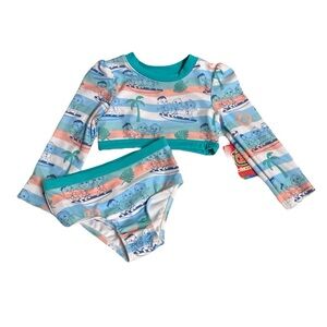 CoComelon Vibrant Teal and Orange Rashguard Swim Suit with Sun Protection